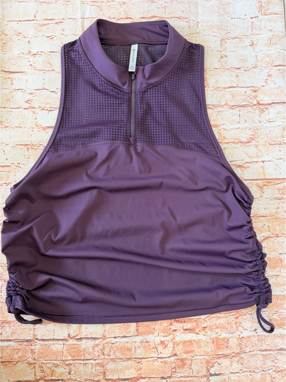 Purple Athletic Sleeveless Zip Mock Neck Top